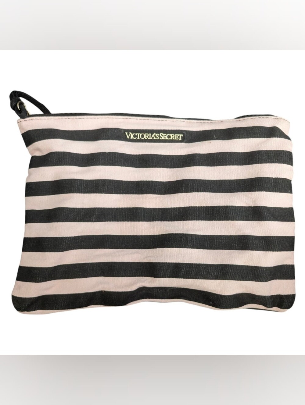 Victoria Secret Striped Pink and Black Cosmetic Pouch